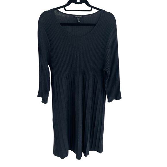 Eileen Fisher Pure Wool Knit Scoop Neck Pleated Sweater Dress Gray Womens XL - Picture 1 of 6